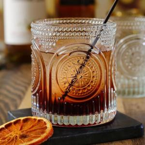 Kate Aspen Ribbed Retro Arch Floral Smoke Grey Drinking Glasses Set of 6, (10 oz) Vintage Glassware Set Cocktail Glass Set, Juice Glass, Water Cups | Hostess Gift & Present for New Home Owners(Clear)