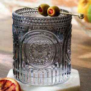Kate Aspen Ribbed Retro Arch Floral Smoke Grey Drinking Glasses Set of 6, (10 oz) Vintage Glassware Set Cocktail Glass Set, Juice Glass, Water Cups | Hostess Gift & Present for New Home Owners(Smoke Grey)
