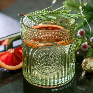 Kate Aspen Ribbed Retro Arch Floral Smoke Grey Drinking Glasses Set of 6, (10 oz) Vintage Glassware Set Cocktail Glass Set, Juice Glass, Water Cups | Hostess Gift & Present for New Home Owners(Green)