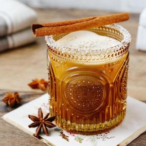 Kate Aspen Ribbed Retro Arch Floral Smoke Grey Drinking Glasses Set of 6, (10 oz) Vintage Glassware Set Cocktail Glass Set, Juice Glass, Water Cups | Hostess Gift & Present for New Home Owners(Amber)