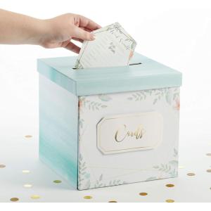 Kate Aspen Rustic Burlap & Lace Gift / Wedding Card Box, Money Box, Farmhouse Wedding Decorations For Reception – Also Perfect for Boho Baby Showers, Birthdays, Graduation(Geometric Floral)