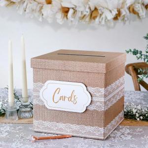 Kate Aspen Rustic Burlap & Lace Gift / Wedding Card Box, Money Box, Farmhouse Wedding Decorations For Reception – Also Perfect for Boho Baby Showers, Birthdays, Graduation(Burlap & Lace)