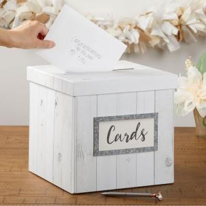 Kate Aspen Rustic Burlap & Lace Gift / Wedding Card Box, Money Box, Farmhouse Wedding Decorations For Reception – Also Perfect for Boho Baby Showers, Birthdays, Graduation(Rustic Wood)
