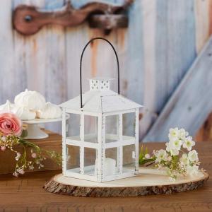 Kate Aspen Rustic Farmhouse Decor White Candle Holder Lantern Decorative (5 Inch), Wedding Decoration, Centerpiece Table Decorations, Home Decor, Shelf Decor, Fireplace Lantern(7.5 inch White Decorative Lantern)