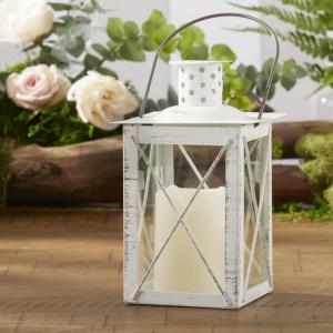 Kate Aspen Rustic Shelf Decor Luminous Vintage Tea Light Votive Candle Holders, Medium Metal Decorative Lantern, Distressed White