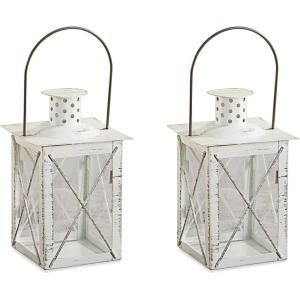 Kate Aspen Rustic Shelf Decor Luminous Vintage Tea Light Votive Candle Holders Metal Mini Decorative Lantern, Distressed White(Distressed White – Medium)