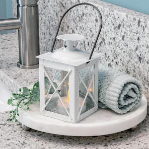 Kate Aspen Rustic Shelf Decor Luminous Vintage Tea Light Votive Candle Holders Metal Mini Decorative Lantern, Distressed White(Distressed White – Small)