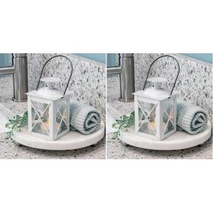 Kate Aspen Rustic Shelf Decor Luminous Vintage Tea Light Votive Candle Holders Metal Mini Decorative Lantern, Distressed White(Distressed White)