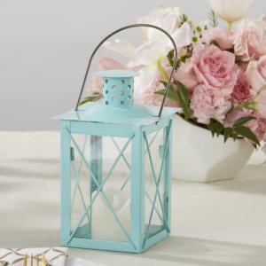 Kate Aspen Rustic Shelf Decor Luminous Vintage Tea Light Votive Candle Holders Metal Mini Decorative Lantern, Distressed White(Luminous Blue – Medium)