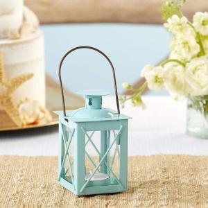Kate Aspen Rustic Shelf Decor Luminous Vintage Tea Light Votive Candle Holders Metal Mini Decorative Lantern, Distressed White(Luminous Blue – Small)