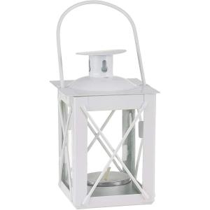 Kate Aspen Rustic Shelf Decor Luminous Vintage Tea Light Votive Candle Holders Metal Mini Decorative Lantern, Distressed White(White – Small)