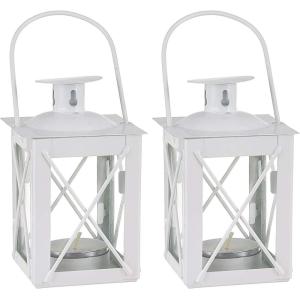 Kate Aspen Rustic Shelf Decor Luminous Vintage Tea Light Votive Candle Holders Metal Mini Decorative Lantern, Distressed White(White)