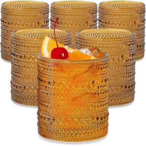 Kate Aspen Sage Green Hobnail Beaded Drinking Glasses Set of 6-10 oz Vintage Glassware Set Cocktail Glass Set, Juice Glass, Water Cups | Makes A Great Hostess Gift or Gift for New Home Owners(Amber)