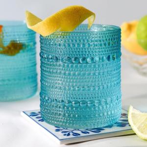 Kate Aspen Sage Green Hobnail Beaded Drinking Glasses Set of 6-10 oz Vintage Glassware Set Cocktail Glass Set, Juice Glass, Water Cups | Makes A Great Hostess Gift or Gift for New Home Owners(Aqua Blue)
