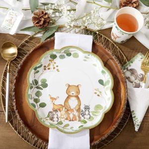 Kate Aspen Sage Green Party Decorations, Eucalyptus Floral Print 7 in. Decorative Premium Paper Plates (350 GSM weight -Set of 16) – Perfect for Greenery Baby Shower & Bridal Showers(Woodland)