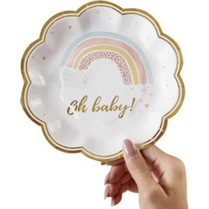 Kate Aspen Sage Green Party Decorations, Eucalyptus Floral Print 7 in. Decorative Premium Paper Plates (350 GSM weight -Set of 16) – Perfect for Greenery Baby Shower & Bridal Showers(Boho Rainbow Baby Shower)