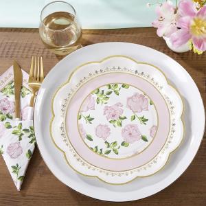 Kate Aspen Sage Green Party Decorations, Eucalyptus Floral Print 7 in. Decorative Premium Paper Plates (350 GSM weight -Set of 16) – Perfect for Greenery Baby Shower & Bridal Showers(Pink Tea Party (8pcs))