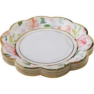 Kate Aspen Sage Green Party Decorations, Eucalyptus Floral Print 7 in. Decorative Premium Paper Plates (350 GSM weight -Set of 16) – Perfect for Greenery Baby Shower & Bridal Showers(Pink Floral Brunch)