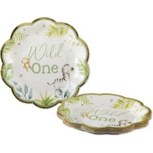 Kate Aspen Sage Green Party Decorations, Eucalyptus Floral Print 7 in. Decorative Premium Paper Plates (350 GSM weight -Set of 16) – Perfect for Greenery Baby Shower & Bridal Showers(Safari)