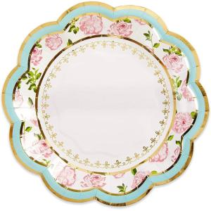Kate Aspen Sage Green Party Decorations, Eucalyptus Floral Print 7 in. Decorative Premium Paper Plates (350 GSM weight -Set of 16) – Perfect for Greenery Baby Shower & Bridal Showers(Blue Floral Tea Party)