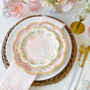 Kate Aspen Sage Green Party Decorations, Eucalyptus Floral Print 7 in. Decorative Premium Paper Plates (350 GSM weight -Set of 16) – Perfect for Greenery Baby Shower & Bridal Showers(Pink Elephant)