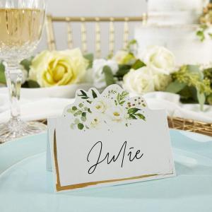 Kate Aspen Sage Green Party Decorations, Eucalyptus Floral Tent Place Cards (Set of 50) – Perfect for Greenery Baby Shower & Bridal Showers(One Size)