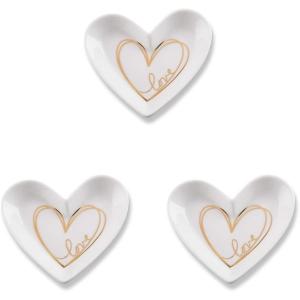 Kate Aspen Shaped Ceramic with Gold Foil Trinket Dish, Love Heart Small,(Small (Pack of 3))