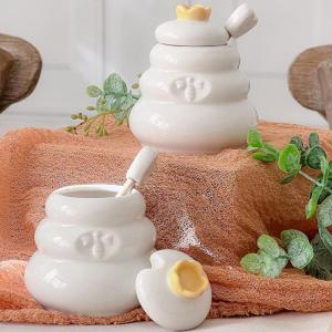 Kate Aspen Sweet as Can Bee Ceramic Mini Honey Pot with Wooden Honey Dipper (3.4 oz) Honey Jar, Bee Decor, White/Yellow (23261WT)(2 Bee Hive Honey Jars)