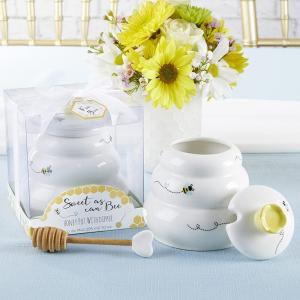 Kate Aspen Sweet as Can Bee Ceramic Mini Honey Pot with Wooden Honey Dipper (3.4 oz) Honey Jar, Bee Decor, White/Yellow (23261WT)(Large Honey Pot)