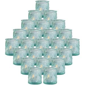 Kate Aspen Tea Light Holder, Vintage Pink Glass Tealight Candle Holders, Perfect Favors Decoration fpr Wedding, Bachelorette, Bridal Shower – (6 Sets of 4, 24 Pieces)(Blue)
