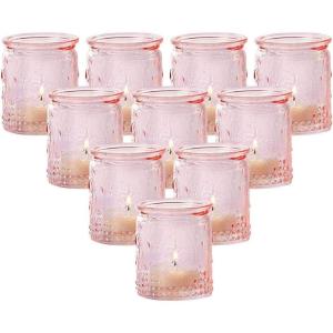 Kate Aspen Tea Light Holder, Vintage Pink Glass Tealight Candle Holders, Perfect Favors Decoration fpr Wedding, Bachelorette, Bridal Shower – (6 Sets of 4, 24 Pieces)(Pink)