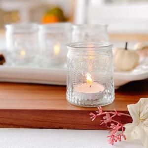 Kate Aspen Vintage Blue Glass Tealight & Votive Candle Holders (Set of 8), Farmhouse Decor, Room Decoration, Shelf Decor(Clear)