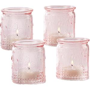 Kate Aspen Vintage Blue Glass Tealight & Votive Candle Holders (Set of 8), Farmhouse Decor, Room Decoration, Shelf Decor(Pink)