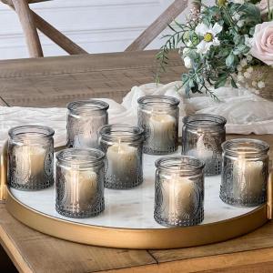 Kate Aspen Vintage Blue Glass Tealight & Votive Candle Holders (Set of 8), Farmhouse Decor, Room Decoration, Shelf Decor(Smoke Gray)
