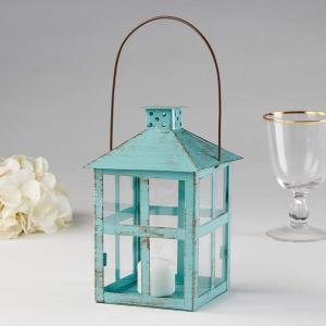 Kate Aspen Vintage Distressed Decorative Lantern, Blue, Extra Large (Pack of 1)(10.5 Inch Blue Decorative Lantern)