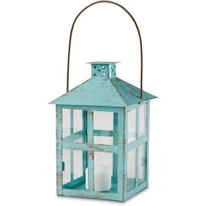 Kate Aspen Vintage Distressed Decorative Lantern, Blue, Extra Large (Pack of 1)(7.5 Inch Blue Decorative Lantern)