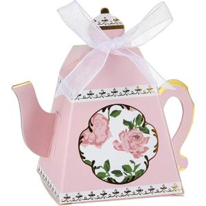 Kate Aspen Vintage Floral Tea Party Teapot Favor Boxes (Set of 24) – Perfect for Wedding Favors For Guests, Bridal Showers Brunches, Baby Showers, Birthdays(Pink/Gold Tea Party)