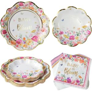 Kate Aspen We Can Bearly Wait Baby Shower Plates and Napkins Party Decorations Plates & Napkins; Adorable & Classic Teddy Bear Baby Shower (62 Piece – 16 Guests)(Baby In Bloom)