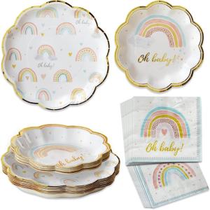 Kate Aspen We Can Bearly Wait Baby Shower Plates and Napkins Party Decorations Plates & Napkins; Adorable & Classic Teddy Bear Baby Shower (62 Piece – 16 Guests)(Boho Rainbow)