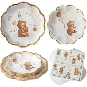 Kate Aspen We Can Bearly Wait Baby Shower Plates and Napkins Party Decorations Plates & Napkins; Adorable & Classic Teddy Bear Baby Shower (62 Piece – 16 Guests)(We Can Bearily Wait)