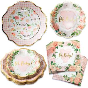 Kate Aspen We Can Bearly Wait Baby Shower Plates and Napkins Party Decorations Plates & Napkins; Adorable & Classic Teddy Bear Baby Shower (62 Piece – 16 Guests)(Onesie Pink Floral & Gingham)