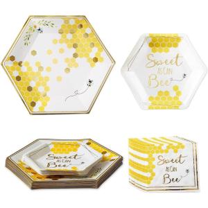 Kate Aspen We Can Bearly Wait Baby Shower Plates and Napkins Party Decorations Plates & Napkins; Adorable & Classic Teddy Bear Baby Shower (62 Piece – 16 Guests)(Sweet as Can Bee)