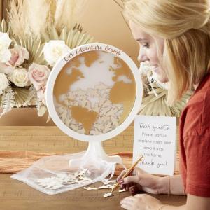 Kate Aspen Wedding Guest Book Alternative – Our Adventure Begins Globe Frame Keepsake (22101NA), Black(Globe/Airplanes)