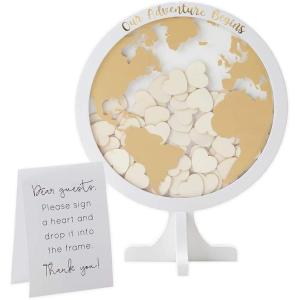Kate Aspen Wedding Guest Book Alternative – Our Adventure Begins Globe Frame Keepsake (22101NA), Black(Globe/Hearts)