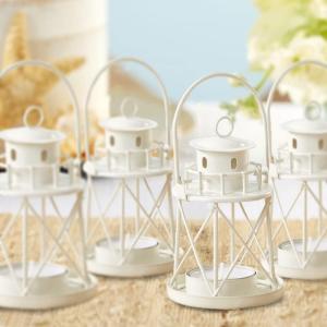 Kate Aspen by The Sea Lighthouse Tea Light Holders (Set of 4), Beach Wedding Favors, Nautical Decor, Coastal Decor, Ocean Decorations, White (14143WT)(4PC)