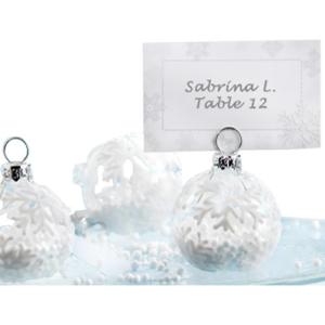 Snow Flurry Flocked Glass Ornament Place Card Holders (Set of 6)(1)
