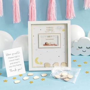 Twinkle Twinkle Baby Shower Party Kit – 153 Pc Plates, Napkins, Invitations, Cups & Games for 16 Guests(Guest Book Alternative)