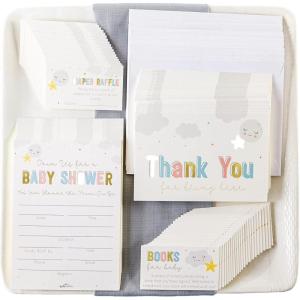 Twinkle Twinkle Baby Shower Party Kit – 153 Pc Plates, Napkins, Invitations, Cups & Games for 16 Guests(Invitation Bundle (Blue))