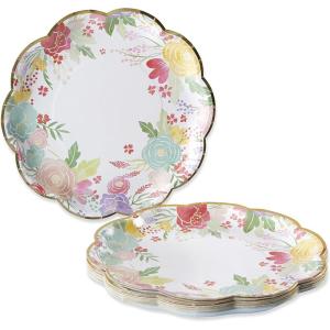 Kate Aspen Garden Blooms 9 in. Premium Decorative Paper Plates | Party Supplies (350 GSM weight -Set of 16) – Perfect for Weddings, Bridal Brunches, Bridal/ Baby Showers(9 in. Paper Plates)