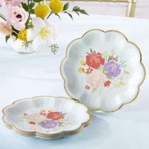 Kate Aspen Garden Blooms 9 in. Premium Decorative Paper Plates | Party Supplies (350 GSM weight -Set of 16) – Perfect for Weddings, Bridal Brunches, Bridal/ Baby Showers(7 in. Paper Plates)